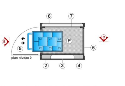 SAFtech . Elévateur monte-charge NIV-MCI P . Plan niveau 0